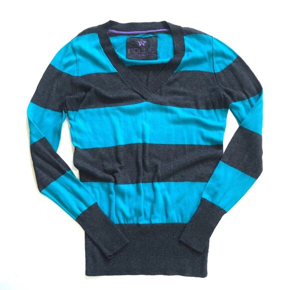 PAC Sun Chunky Stripe V-neck Knit Pullover Sweater - Picture 1 of 13